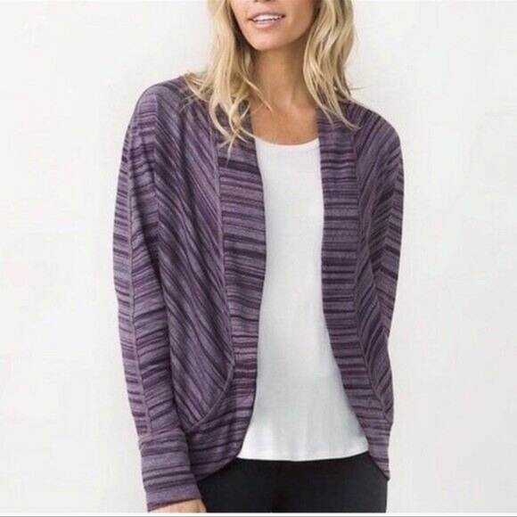 Prana Sweaters - Prana Paradiso Cocoon Cardigan Striped Plum Large